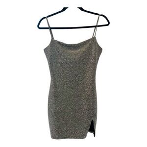 Novembre Y2K-Inspired Metallic Silver Bodycon Mini Dress Small
